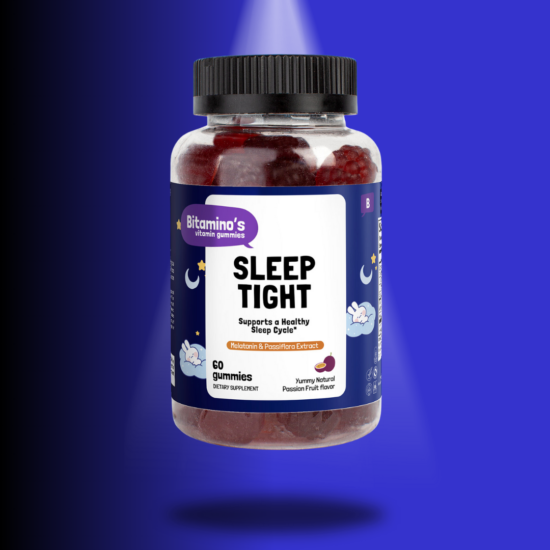 Bitamino's Sleep Gummies, Sleep Tight, natural sleep aid with melatonin and passionflower, supports healthy sleep cycle.